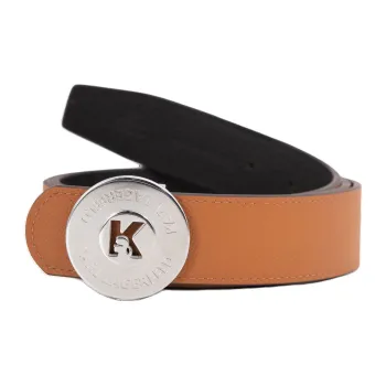 KARL LAGERFELD Top Grain Cow Leather Belts Unisex Camel Width 37mm