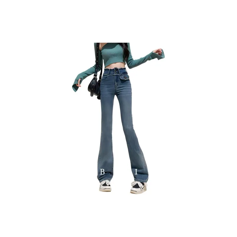 FAWENXIANGZI Jeans Women's Vintage Blue-17