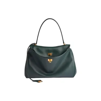 Balenciaga Calfskin Shoulder Bag Crossbody Bag Handbag Medium Size Women's Pine Green