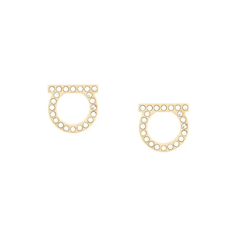 FERRAGAMO Brass Crystal Glass Stud Earrings Women's Gold-0