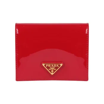 PRADA Patent Leather Calfskin Wallet Women's Red