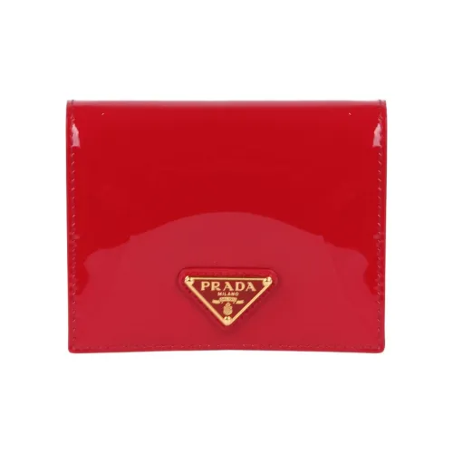 PRADA Patent Leather Calfskin Wallet Women's Red