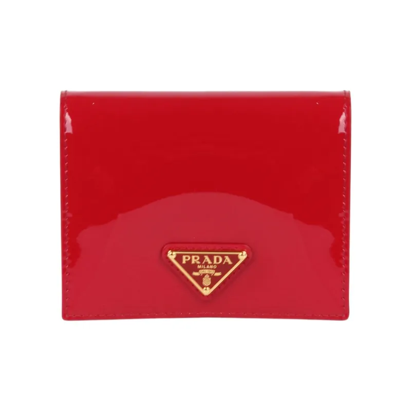PRADA Patent Leather Calfskin Wallet Women's Red-0