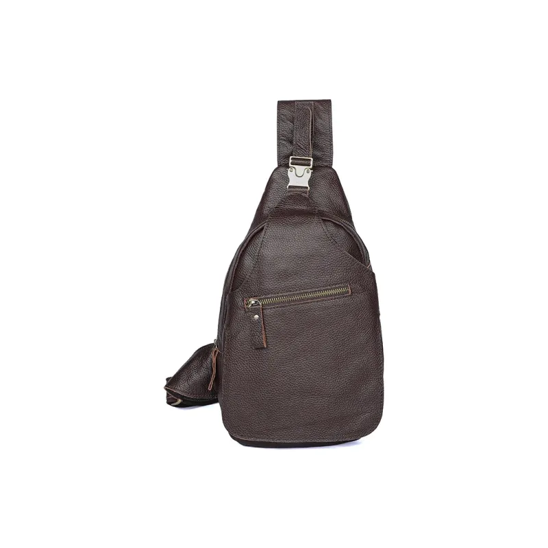 DOSRFINI Cow Leather Sling Bag Men's Litchi Pattern Black/Litchi Pattern Chocolate-2