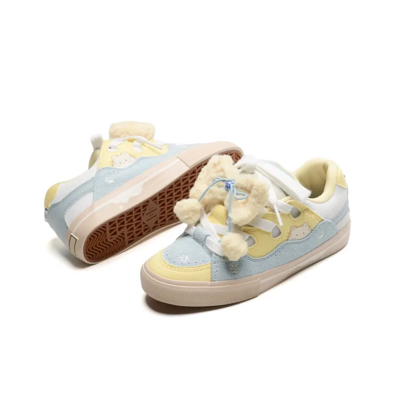 CHERRY&KALIKA Low Top Skateboard Shoes Women's Blue Yellow White-4