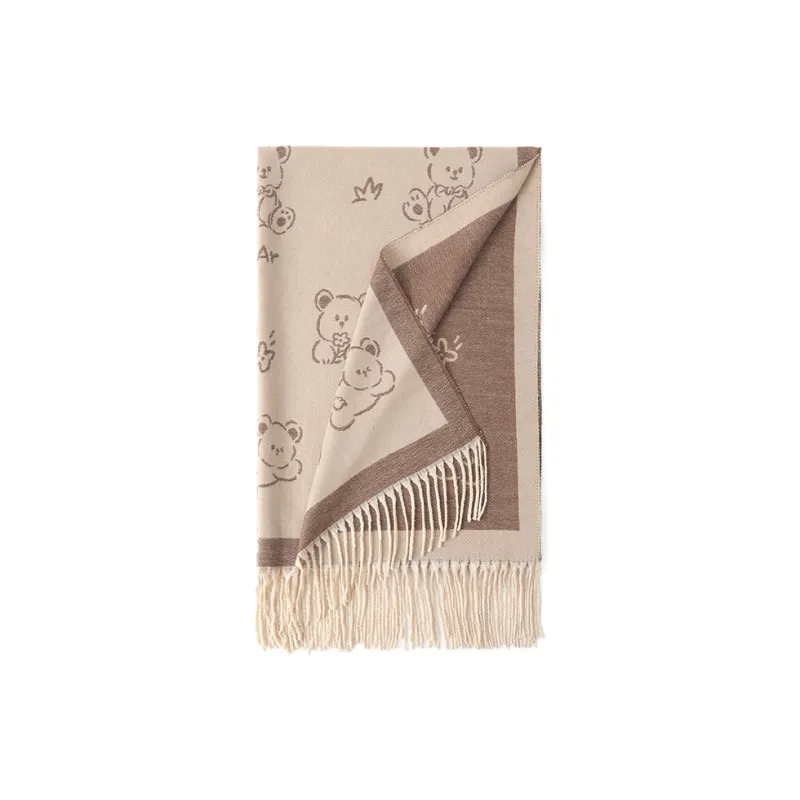 FREE RABBITⅡ Korean Style Double Sided Jacquard Fashion Warm Thickened Fringe Shawl Scarf Unisex-9