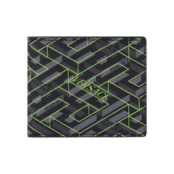VERSACE La Greca Wallet 6 Card Slots Black/Grey/Green