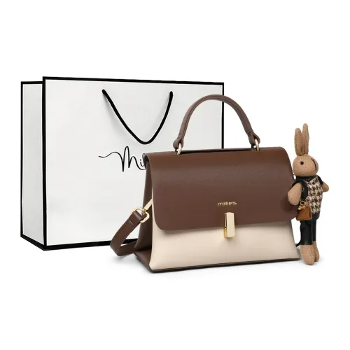 MILLIE'S Synthetic Leather With Cow Leather Handbag, Shoulder Bag, Crossbody Bag Regular Women's White & Coffee