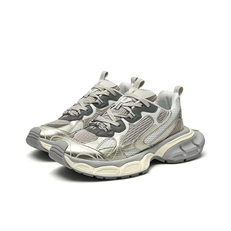Hong Kong Meng Height Increasing Abrasion Resistant Slip Resistant Low Top Chunky Sneakers Unisex Champagne-3