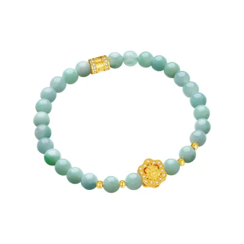 CHOW TAI SENG Bean Type Jadeite Bracelet, Chinoiserie Style, Shining Yet Unobtrusive Unisex