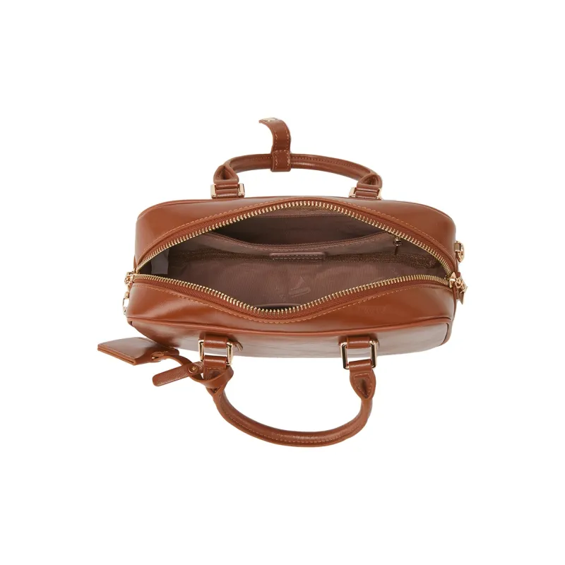 YEARCON Synthetic Leather Handbag Bowling Bag Small Size Women's Brown-3