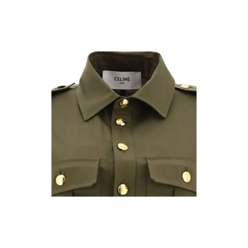 CELINE Short Military Pockets In Lightweight Twill T Shirt Dress Khaki-2