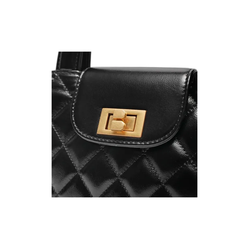 BELLE Cow Leather With Artificial Leather Handbag Medium Size Women's Black-3