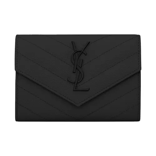 SAINT LAURENT MonogramCASSANDRE Quilting Leather Envelope Bag Wallet Card Holder Small Size Women's Black