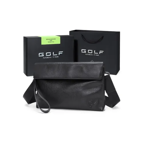 GOLF Top Grain Cow Leather, Cow Leather Envelope Bag, Wrist Bag, Crossbody Bag, Shoulder Bag Men's Plant Blend Black
