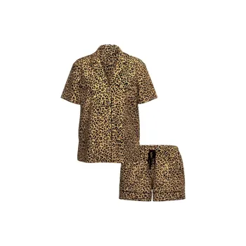 Victoria's Secret Satin Short Pajama Set / PINK ICONIC S Pajama Set Women's Leopard Print