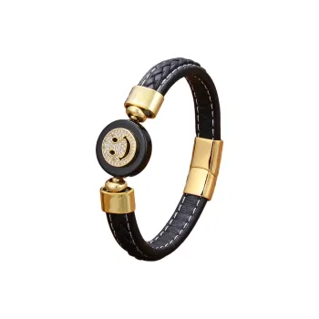 JIBAINANXI Copper Inlay Zircon Leather Cord Wristbands Unisex