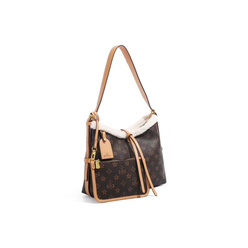 MISS GAIL Synthetic Leather Tote Bag Shopping Bag Handbag Crossbody Bag Shoulder Bag Medium Size Women's White Brown-23