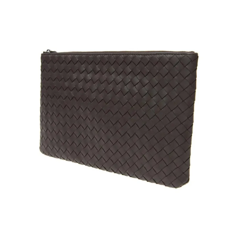 Bottega Veneta Sheepskin Woven Wallets Clutches Medium Size Men's Brown-1