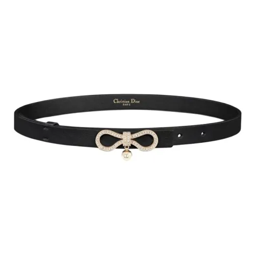 DIOR Resin Faux Crystal Leather Belts Women's Black 1.8CM