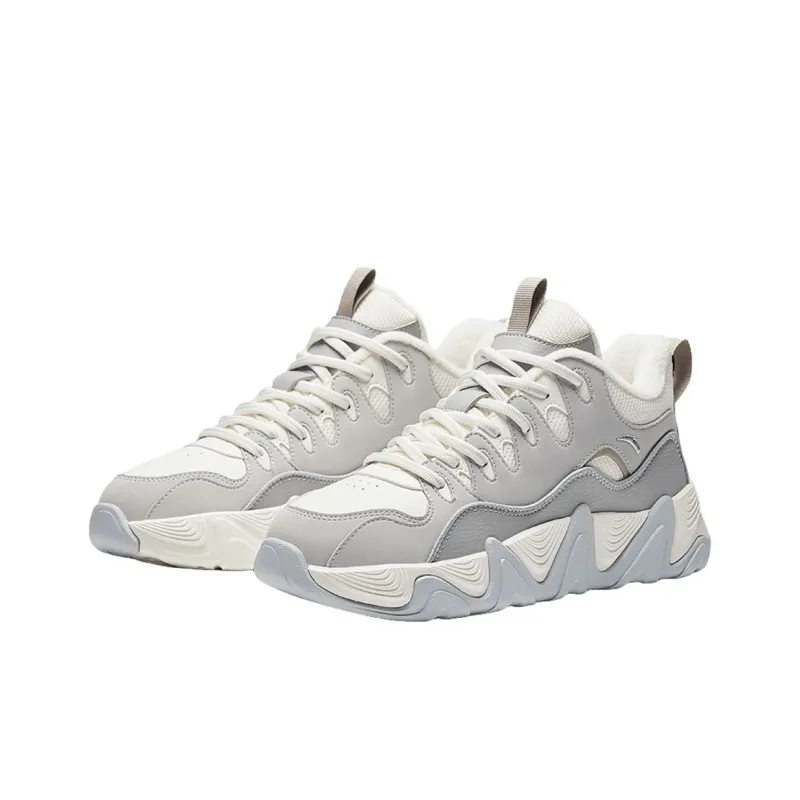 Anta Back Wave 1.0 Warm Slip-Resistant Low-Top Skateboard Shoes Women's White Gray-2