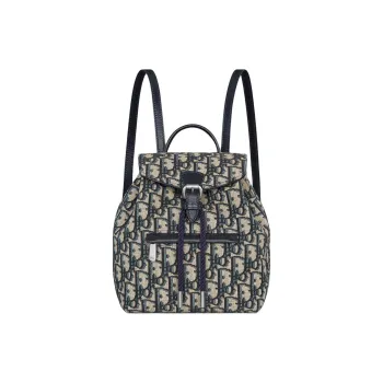 DIOR OBLIQUE Cotton Backpack Women's Beige & Blue