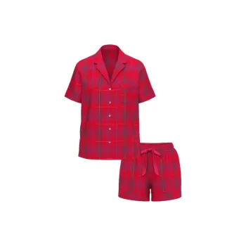 Victoria's Secret Flannel Short Pajama Set /RED LAQUER PLAID Pajama Set Women's Red