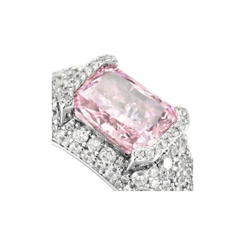 APORRO Octagonal Main Stone Fully Set With Large And Small Diamonds Rings Unisex 18K White Gold Plated-1