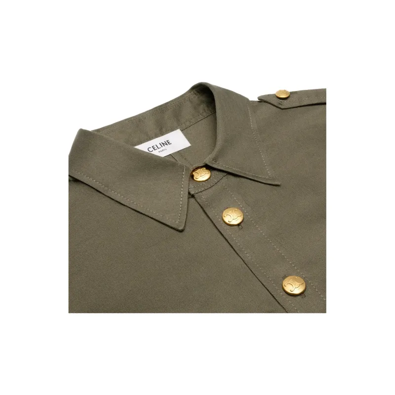 CELINE Short Military Pockets In Lightweight Twill T Shirt Dress Khaki-4