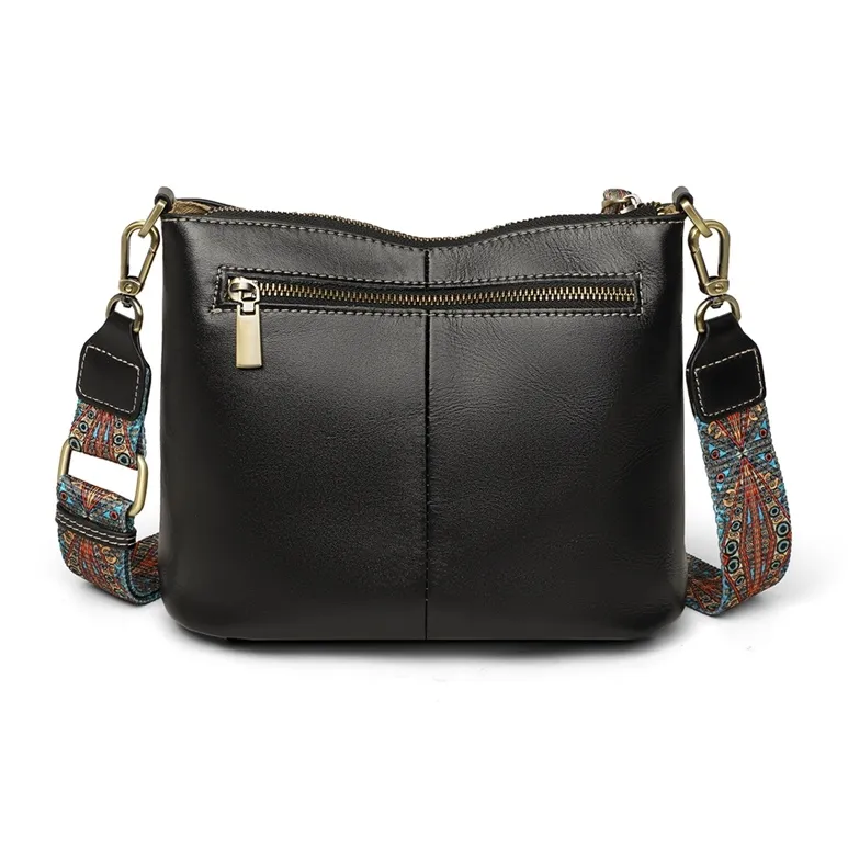 C°BANNER Cow Leather With Synthetic Leather One Shoulder Crossbody Tofu Bag Women's Black-4
