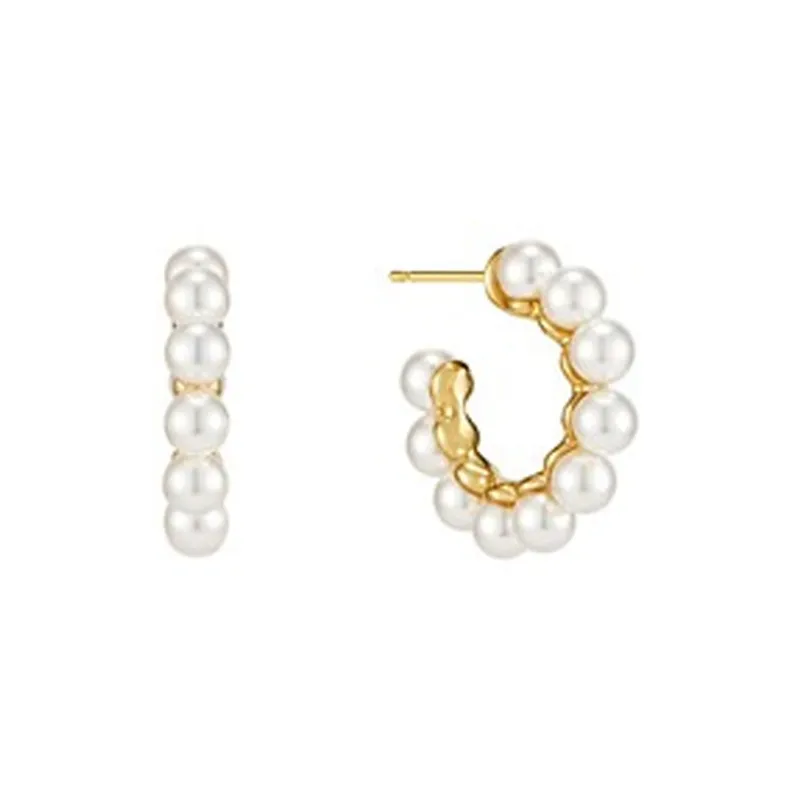 Tatiana Brass Swarovski Pearl Earrings Women's Gold-0