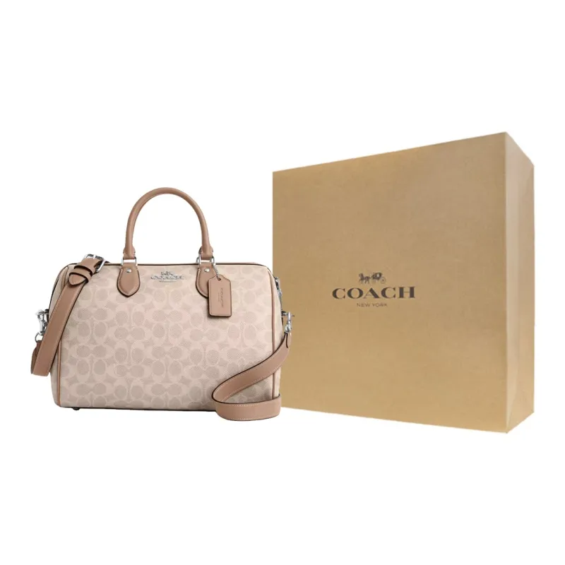 COACH Rowan Coated Canvas Crossbody One Shoulder Handbags Large Size Women's Sand-6