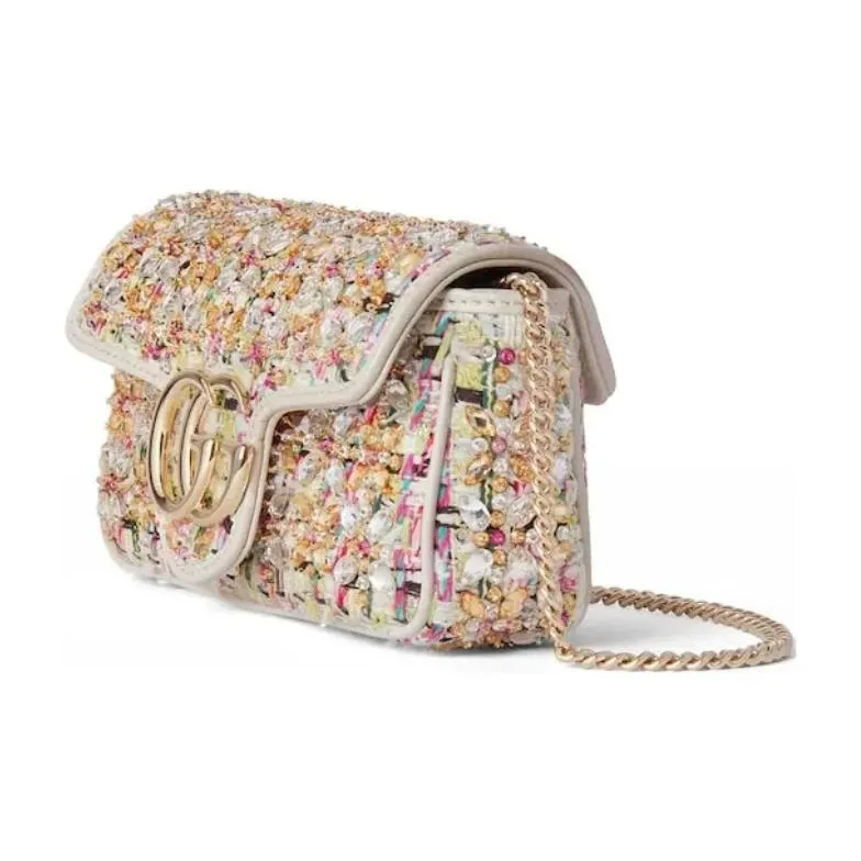 GUCCI GG Marmont Wool Crossbody Bag Shoulder Bag Extra Mini Women's Ivory Multicolor-1