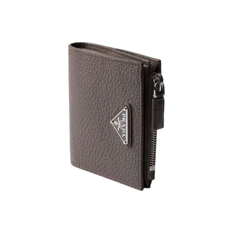 PRADA Leather Wallet Women's Gray Brown-2