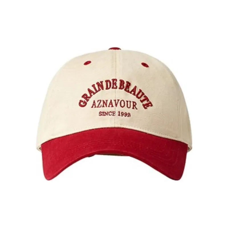 GRAIN DE BEAUTE Cotton Fabric Baseball Caps Unisex Beige/Red-1