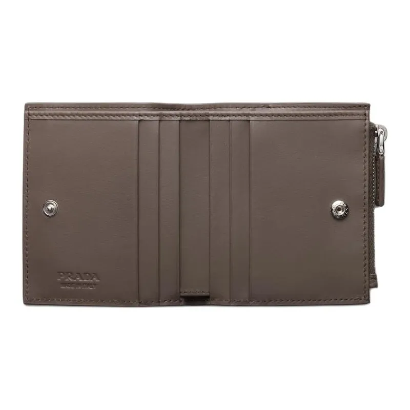 PRADA Leather Wallet Women's Gray Brown-3