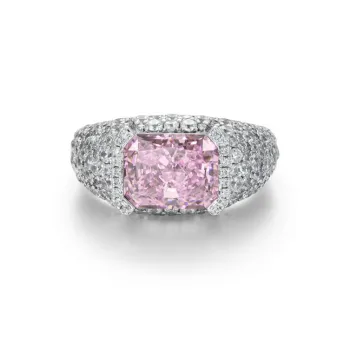 APORRO Octagonal Main Stone Fully Set With Large And Small Diamonds Rings Unisex 18K White Gold Plated