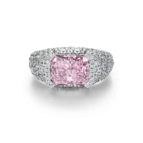 APORRO Octagonal Main Stone Full-Encrusted Size Zircon Rings Unisex 18K White Gold