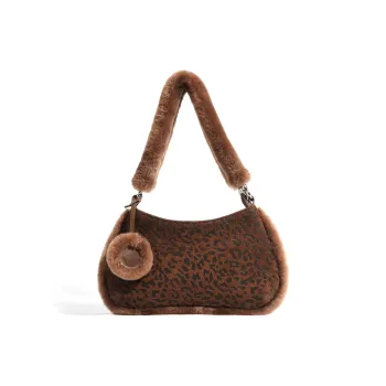 LARTIGENT Two Layer Velvet Leopard Print Shoulder Bag Women's Leopard Print