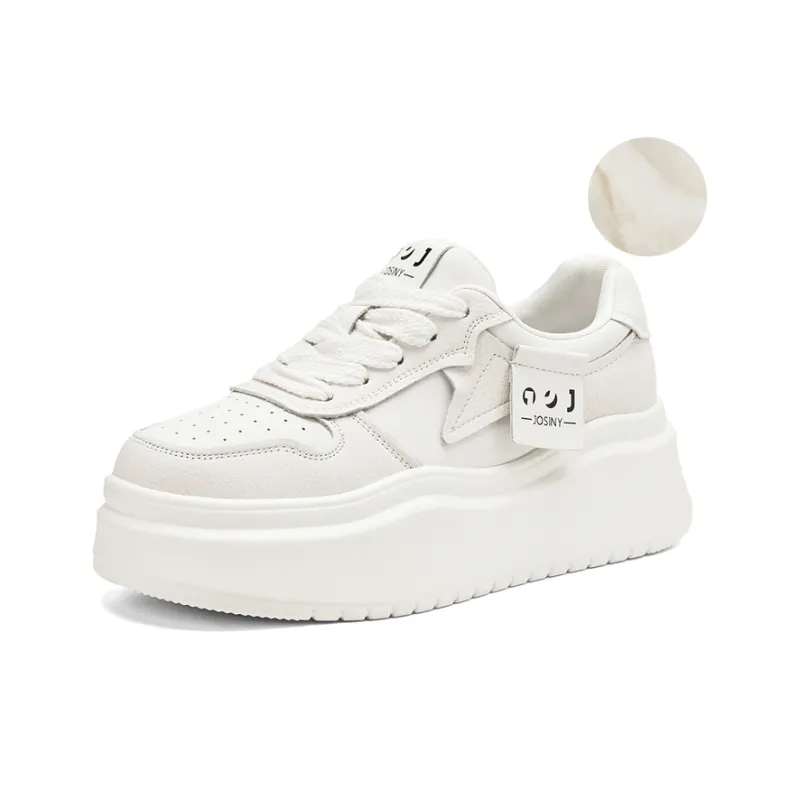 JOSINY Fleece Lined Warm Fashionable Sporty Style Versatile White Sneakers Casual Shoes Women's Ecru-6