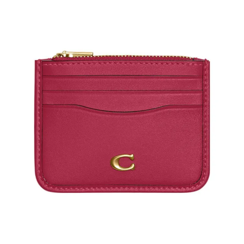COACH Card Case Calfskin Coin Purses Card Holders Mini Women's Red-0