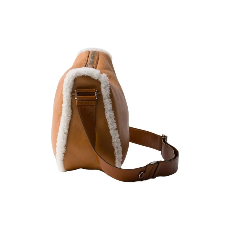PRADA Shearling Crossbody Bag Shoulder Bag Men's Cognac Brandy In Natural Color-2