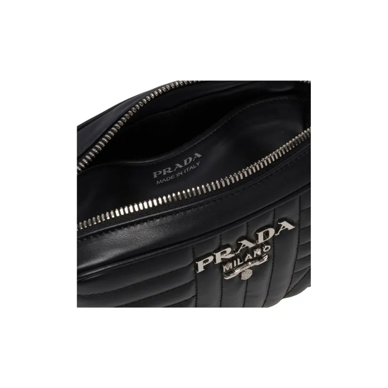 PRADA Diagramme Cow Leather Crossbody Bag, Shoulder Bag Women's Black-3