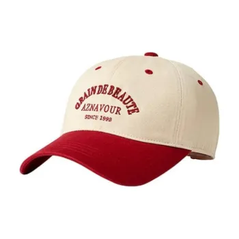 GRAIN DE BEAUTE Cotton Fabric Baseball Caps Unisex Beige/Red