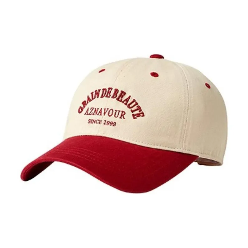 GRAIN DE BEAUTE Cotton Fabric Baseball Caps Unisex Beige/Red-0