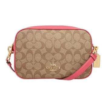 COACH Jes Canvas With Leather Shoulder Bag Crossbody Bag Medium Size Women's Khaki & Pink