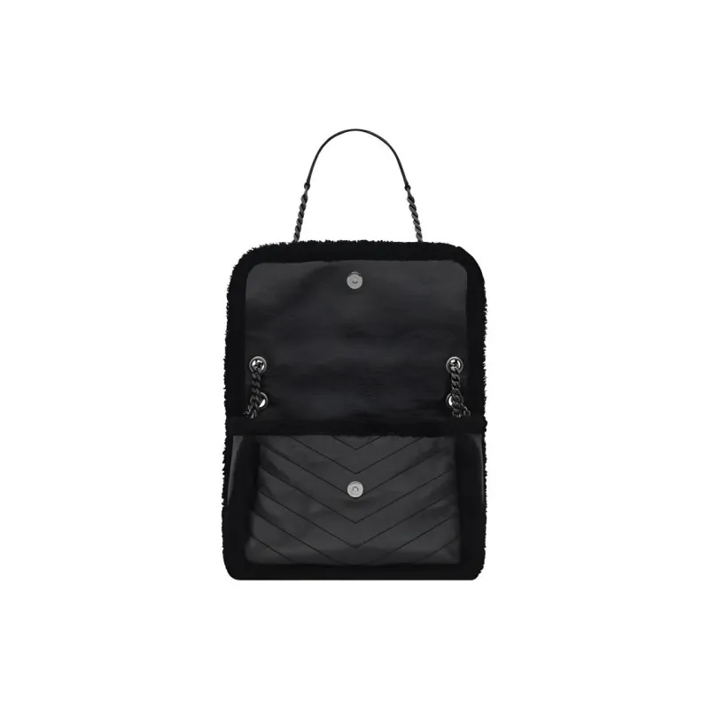 SAINT LAURENT Sheepskin Cow Leather Hobo Bag, Shoulder Bag, Crossbody Bag Medium Size Women's Black-3
