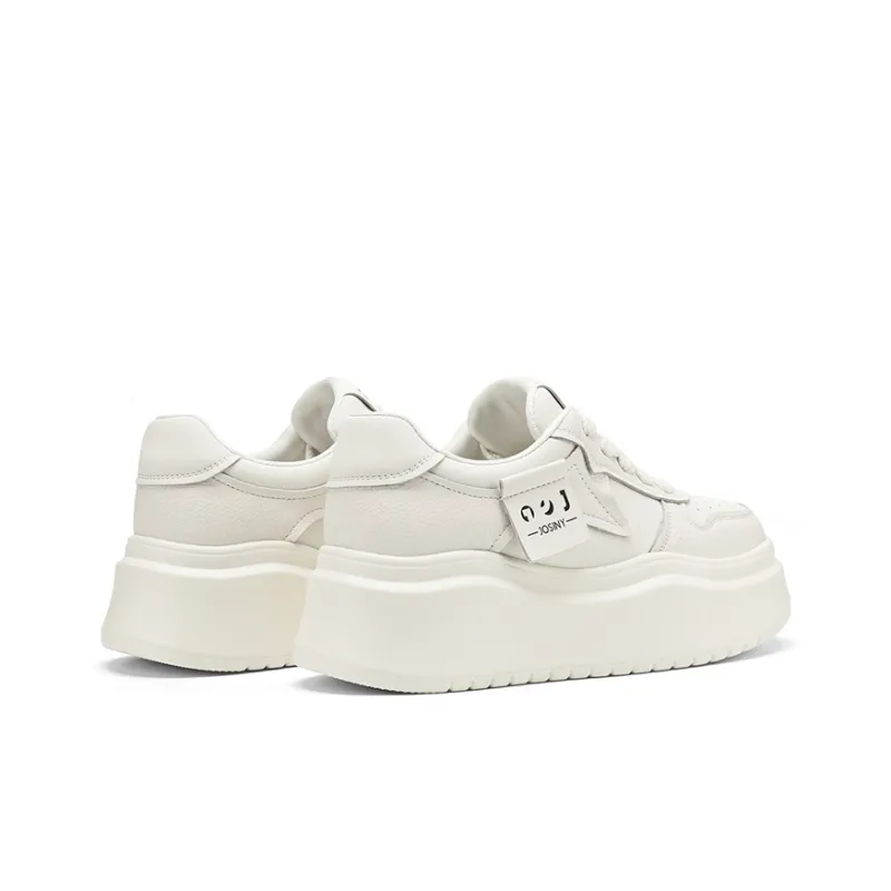 JOSINY Fleece Lined Warm Fashionable Sporty Style Versatile White Sneakers Casual Shoes Women's Ecru-1