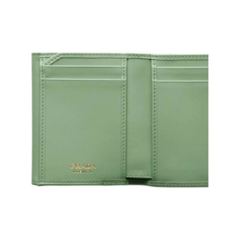 PRADA Leather Wallet Women's Light Green-4