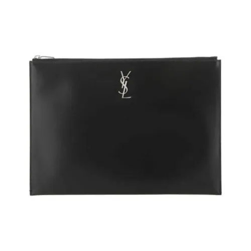 SAINT LAURENT Monogram Smooth Leather Clutch Men's Black